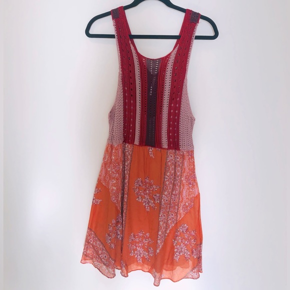 Free People Womens Katies Crochet A-line Mini Dress Orange Red Pink Medium - Picture 3 of 6